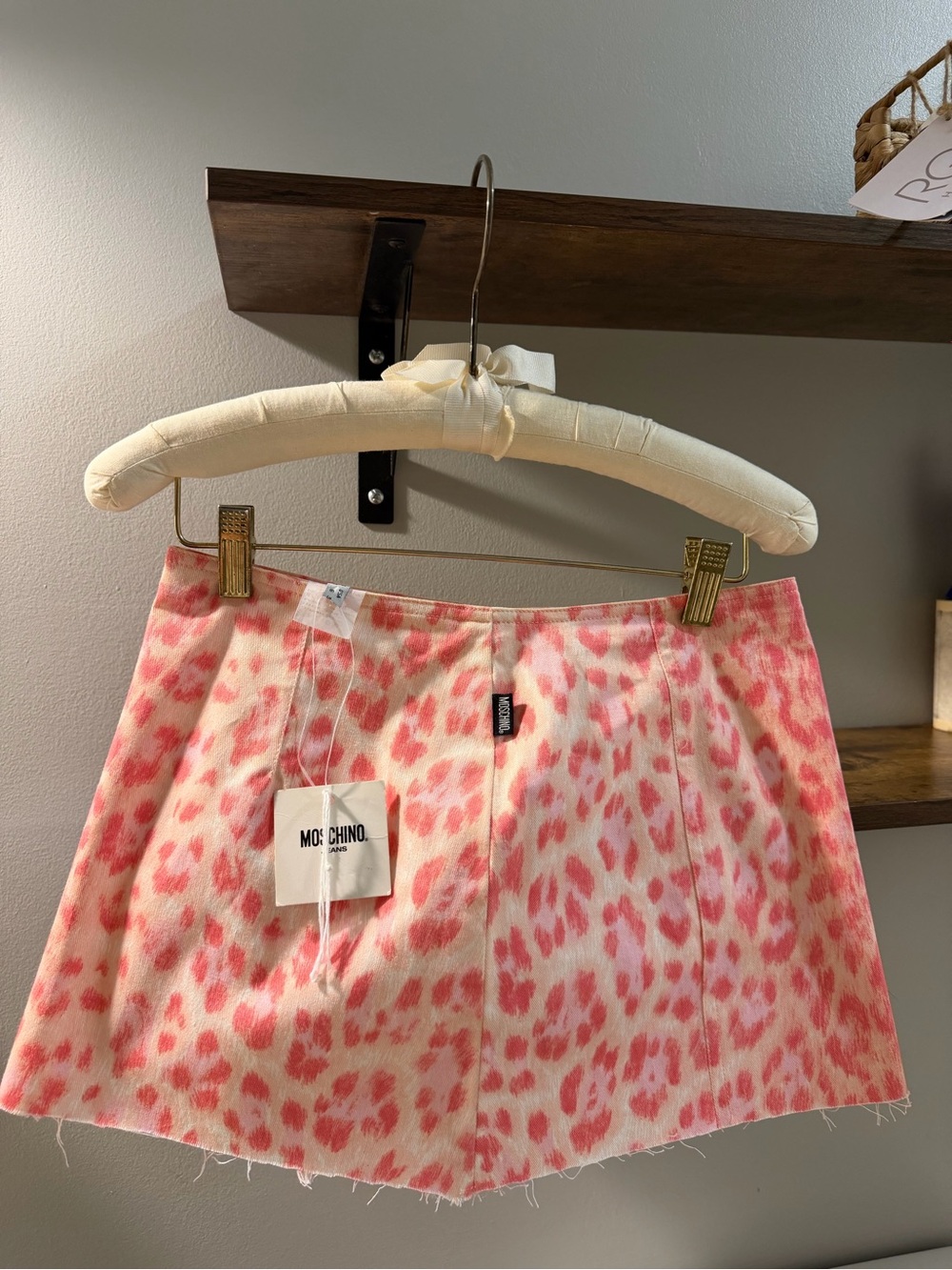 Moschino Pink and White Leopard Print Mini Skirt